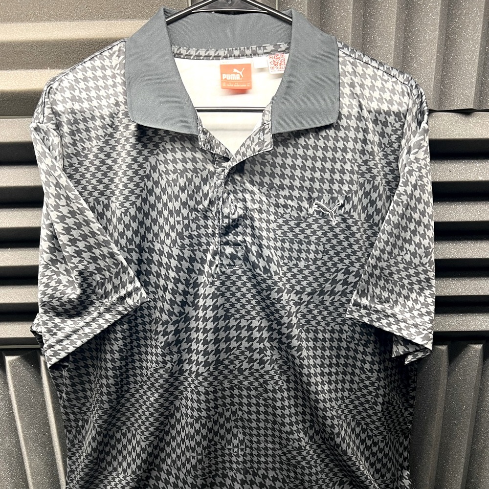 Puma Golf Polo Shirt XL Dry Cell Black / Gray Houndstooth Print